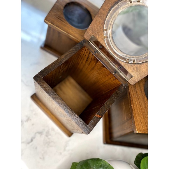 Rare One of a Kind Vintage Wooden Nesting Canisters with Acrylic Top - Set of 3 - Picture 8 of 13